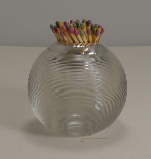 Large Antique English Threaded Glass and Sterling Silver Match Strike - 1887