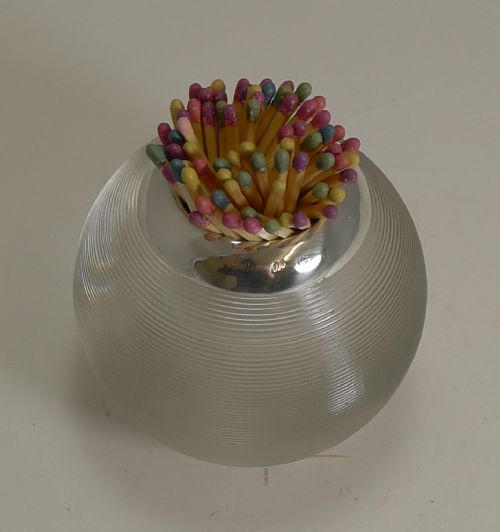 fig 1. Large Antique English Threaded Glass and Sterling Silver Match Strike - 1887