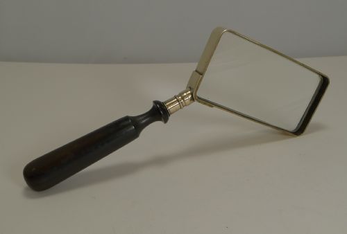 Unusual Antique English Brass and Ebony Magnifying Glass C.1900