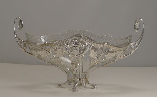 Magnificent Wmf Silver Plated Centerpiece - Original Crystal Liner C.1900