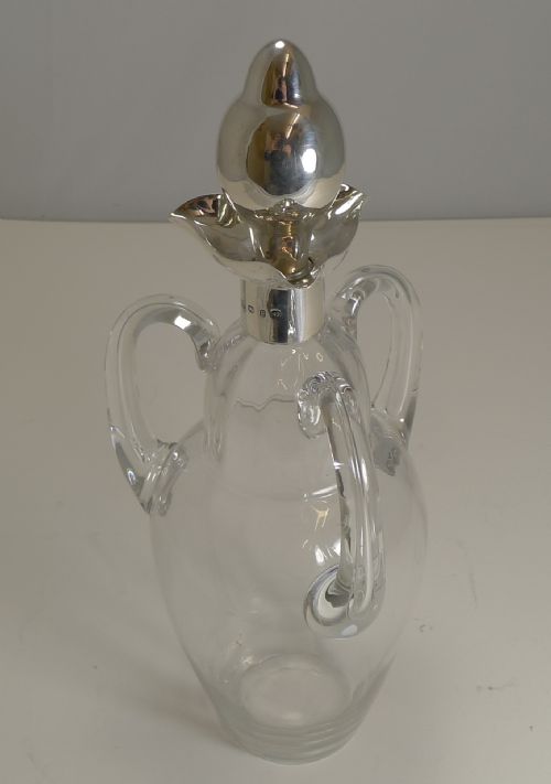 fig 1. Unusual Antique English Three-Handled Decanter - Sterling Silver - 1898