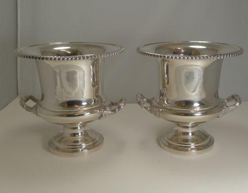 Pair Antique English Silver Plated Wine or Champagne Coolers C.1910 / 1920