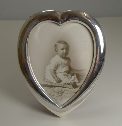 Antique English Heart Shaped Sterling Silver Photograph Frame - 1901