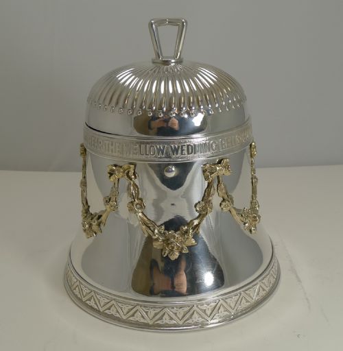 Rare Antique English "Wedding Bell" Biscuit Box in Silver Plate - Reg. 1883