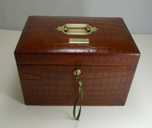 Magnificent Oversized Victorian Jewellery Box C.1880 in Crocodile / Alligator