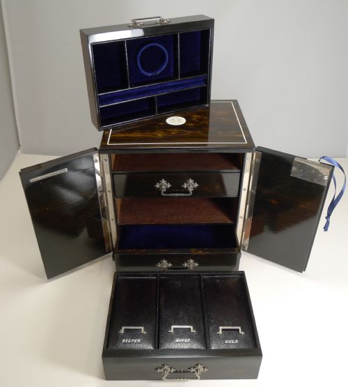 Stunning Antique English Coromandel Jewelry Cabinet / Box by Lund, London C.1880