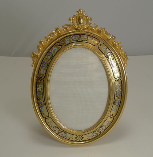 Fine Antique French Gilded Bronze and Champleve Enamel Photograph Frame C.1890