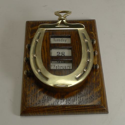 Rare Antique English Equestrian Desk Letter Clip - Horseshoe Perpetual Calendar.