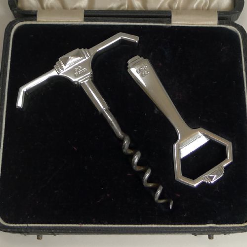 Vintage Art Deco Sterling Silver Corkscrew and Bottle Opener - Birmingham 1933