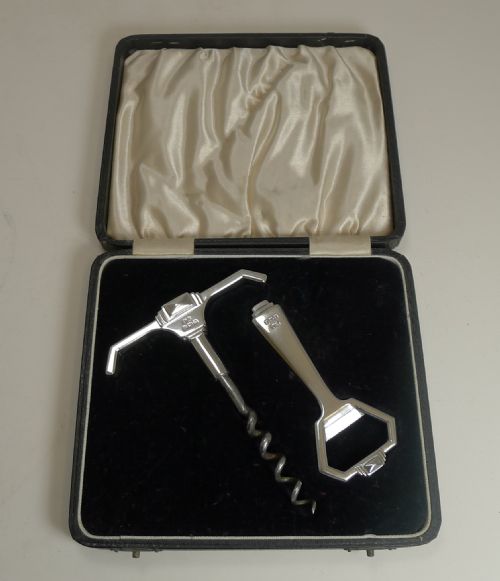 fig 1. Vintage Art Deco Sterling Silver Corkscrew and Bottle Opener - Birmingham 1933