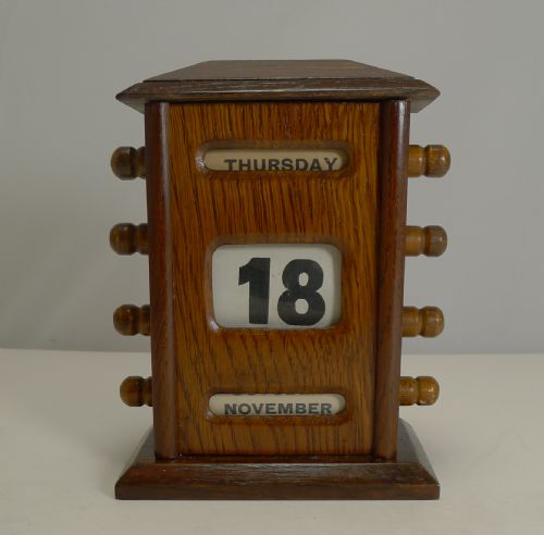 Antique English Desk-top Oak Perpetual Calendar C.1900