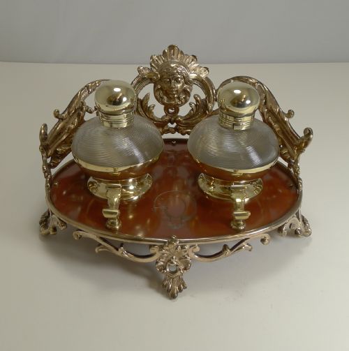 SMART AND UNUSUAL ANTIQUE ENGLISH INKSTAND INKWELL C1870 - ADDITIONAL PHOTO 1