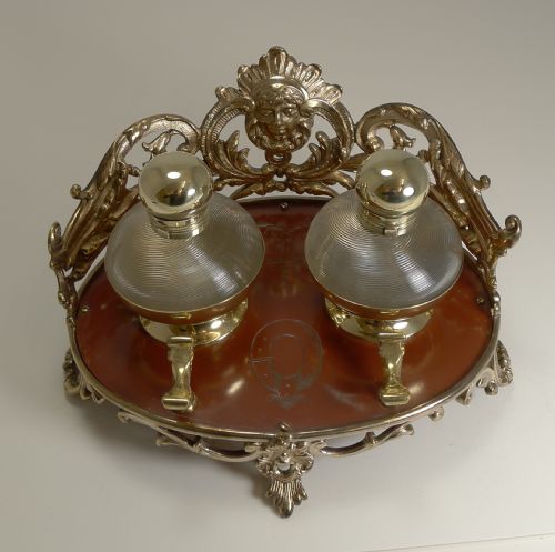 SMART AND UNUSUAL ANTIQUE ENGLISH INKSTAND INKWELL C1870 - ADDITIONAL PHOTO 2