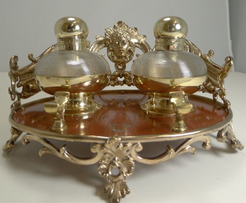 SMART AND UNUSUAL ANTIQUE ENGLISH INKSTAND INKWELL C1870 - ADDITIONAL PHOTO 3