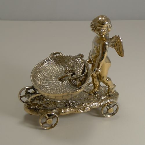 Charming Antique English Novelty Table Salt - Figural, Cherub C.1890