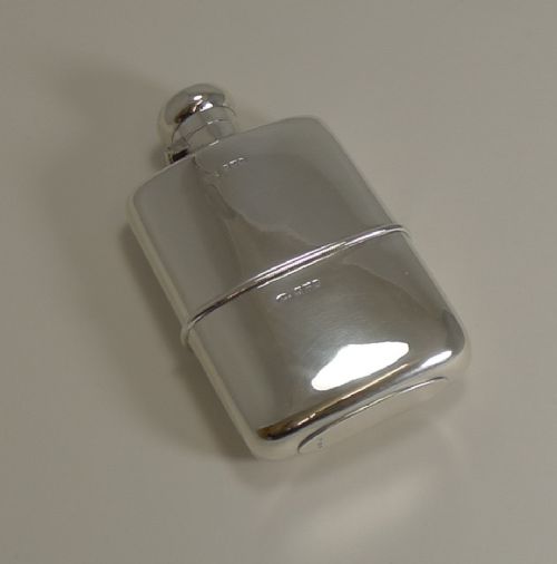 English Edwardian Hip Flask in Sterling Silver - Chester 1907
