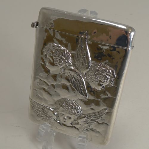 Antique English Sterling Silver Card Case - Angels - 1898