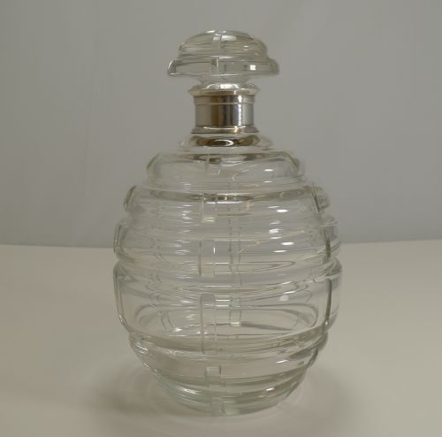 Magnificent French Art Deco Crystal and Sterling Silver Decanter Signed Keller, Paris