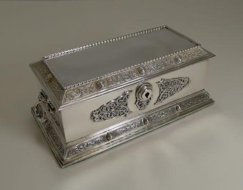 Magnificent Large English Sterling Silver Jewellery Box by Elkington & Co. - Celtic Design