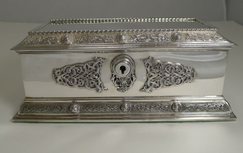 fig 1. Magnificent Large English Sterling Silver Jewellery Box by Elkington & Co. - Celtic Design