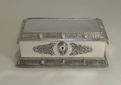 fig 2. Magnificent Large English Sterling Silver Jewellery Box by Elkington & Co. - Celtic Design