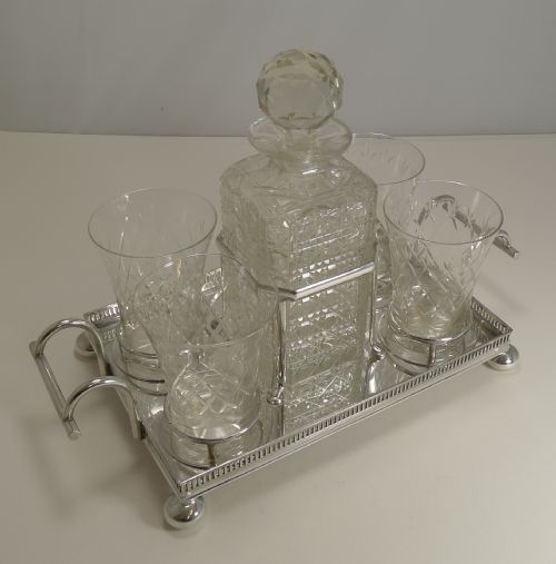 Antique English Drinks Set on Fitted Tray by John Bishop Chatterley C.1900