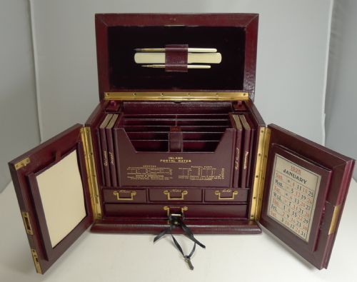 Magnificent Antique English Leather Stationery Cabinet by Thornhill, Bond St C.1900