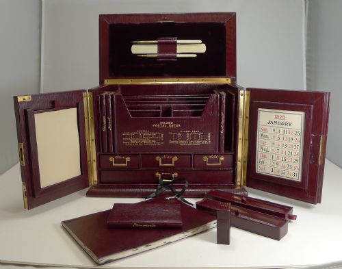 fig 1. Magnificent Antique English Leather Stationery Cabinet by Thornhill, Bond St c.1900