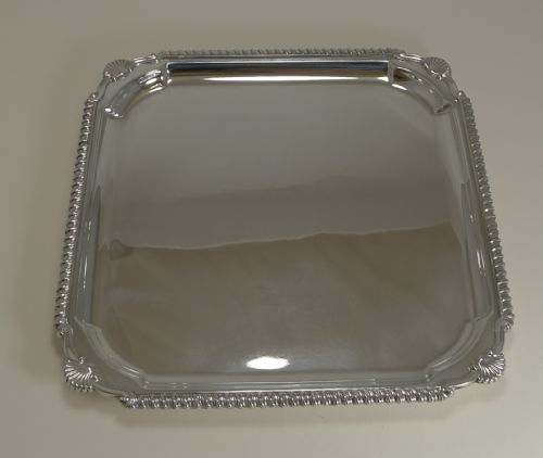 Scottish Square Silver Plate Cocktail Tray / Serving Salver C.1910