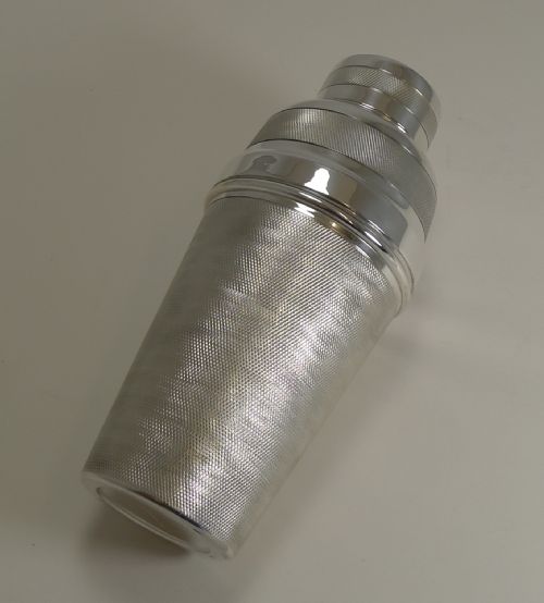 fig 1. Unusual English Art Deco Engine Turned Cocktail Shaker c.1930 - Lemon Squeezer
