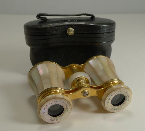 Fine Pair Antique Mother of Pearl Opera Glasses by Lemaire, Paris C.1890
