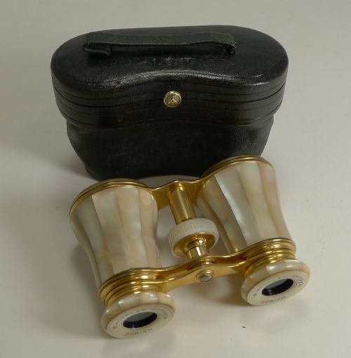 fig 1. Fine Pair Antique Mother of Pearl Opera Glasses by LeMaire, Paris c.1890