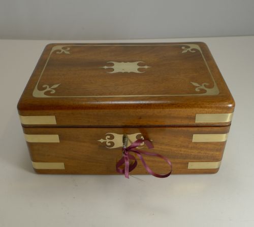 Fine Antique English Brass Inlaid Campaign Style Jewelry Box C.1860