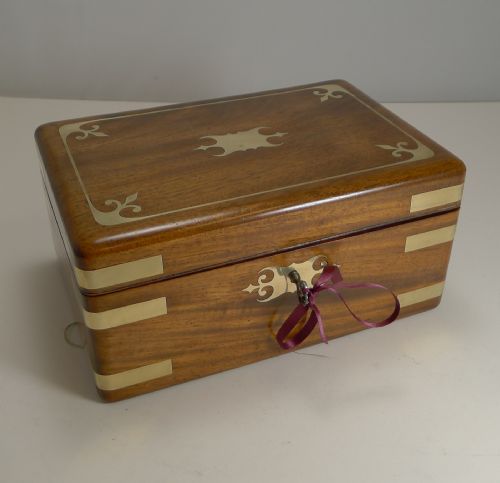 fig 1. Fine Antique English Brass Inlaid Campaign Style Jewelry Box c.1860