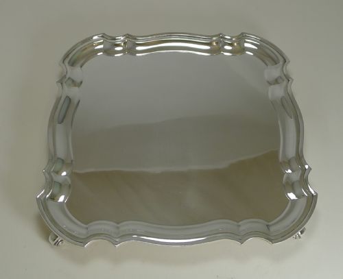 English Silver Plated Square Salver or Tray C.1920