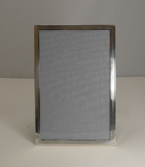 Large Antique English Sterling Silver Photograph / Picture Frame - Engine Turned