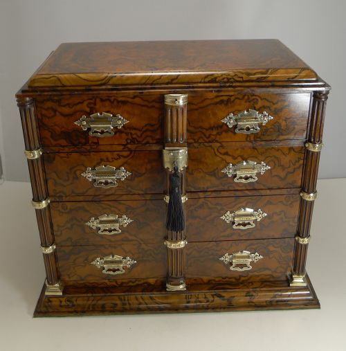 ANTIQUE ENGLISH BURR WALNUT AND BRASS CIGAR CABINET HUMIDOR C1880 - ADDITIONAL PHOTO 1