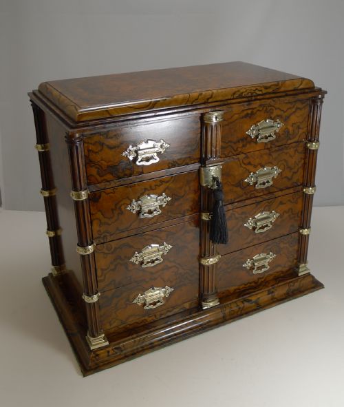 ANTIQUE ENGLISH BURR WALNUT AND BRASS CIGAR CABINET HUMIDOR C1880 - ADDITIONAL PHOTO 2