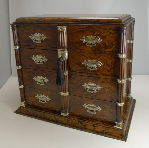 ANTIQUE ENGLISH BURR WALNUT AND BRASS CIGAR CABINET HUMIDOR C1880 - ADDITIONAL PHOTO 3