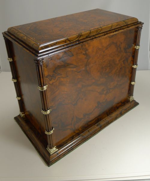 ANTIQUE ENGLISH BURR WALNUT AND BRASS CIGAR CABINET HUMIDOR C1880 - ADDITIONAL PHOTO 5