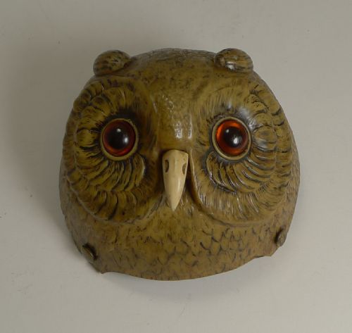 Rare Novelty / Figural Mechanical Bell in Early Celluloid C.1900 - Owl