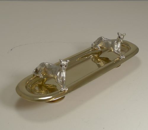 Antique Polished Bronze Pen Tray - Greyhounds C.1880 - Dogs
