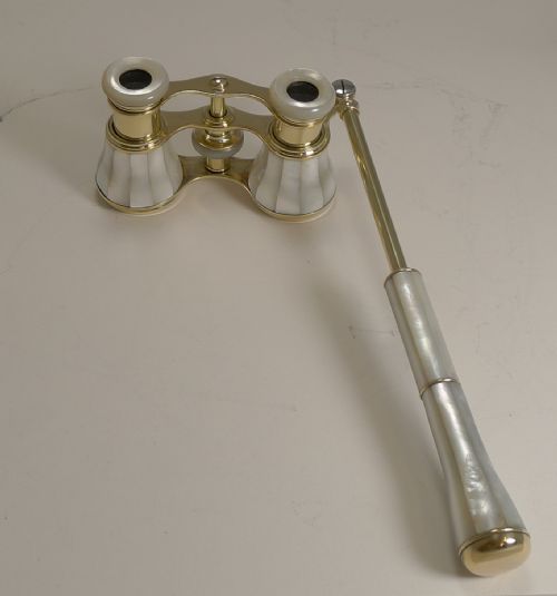 Fabulous Pair Antique French Mother of Pearl Opera Glasses C.1890 - Lorgnette Handle