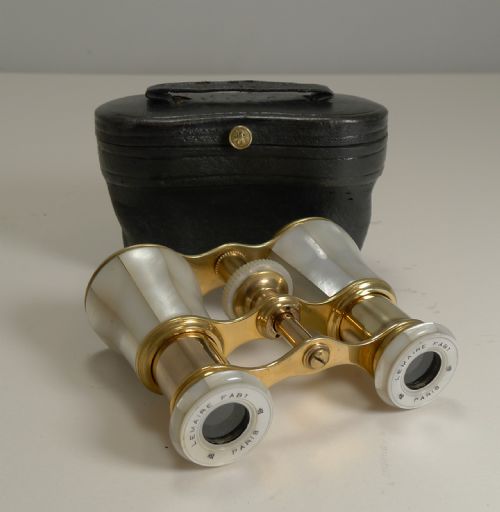 Fine Pair Antique Mother of Pearl Opera Glasses by Lemaire, Paris C.1890