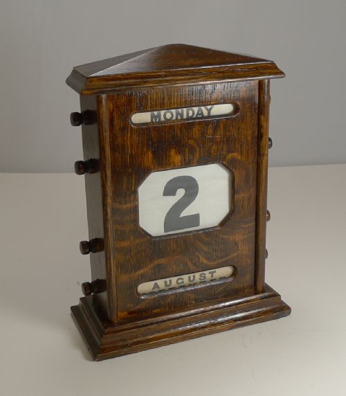 Large (10") Antique,english Oak Perpetual Calendar C.1900