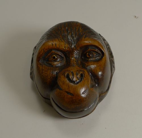 Rare Antique Black Forest Novelty Double Postage Stamp Box - Monkey C.1890