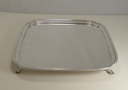 Large Art Deco Square Serving / Cocktail Tray in Silver Plate by Mappin and Webb