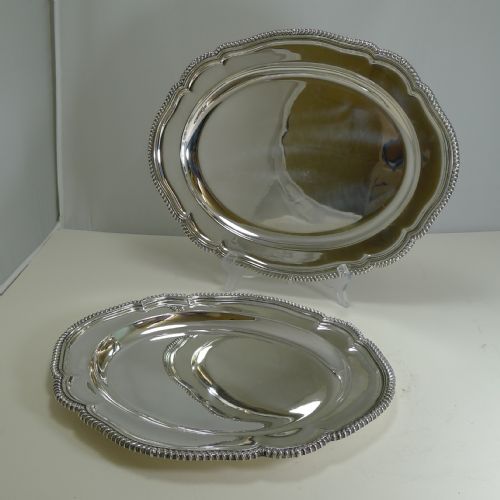 Pair Graduated Antique English Silver Plated Serving Platters by Elkington