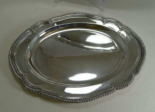 fig 1. Pair Graduated Antique English Silver Plated Serving Platters by Elkington