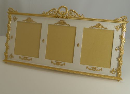 Grand Antique French Gilded Bronze Triple Photograph / Picture Frame C.1900
